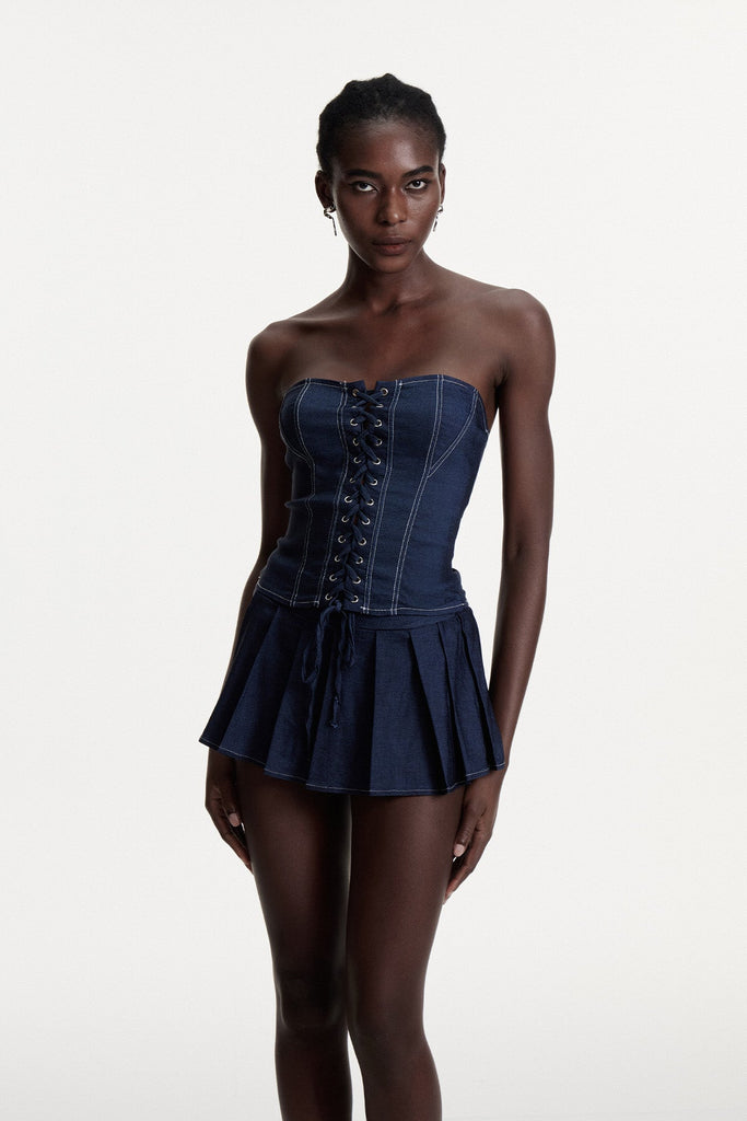 Stylish beautiful dress | Conor Lace Up Strapless Denim Skirt Set - Ideal for special occasions