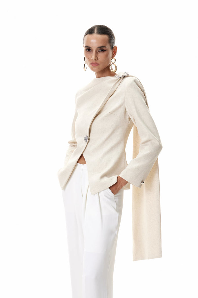 Cosima Shawl Ruch Asymmetric Blazer - Stylish beautiful dress for special occasions | Buy Online