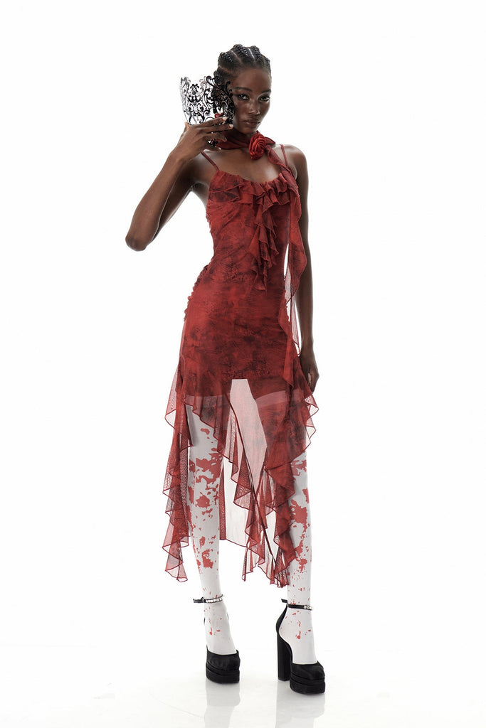 Costache Ruffle Flower Tie Dye Maxi Dress - Stylish beautiful dress for special occasions | Buy Online