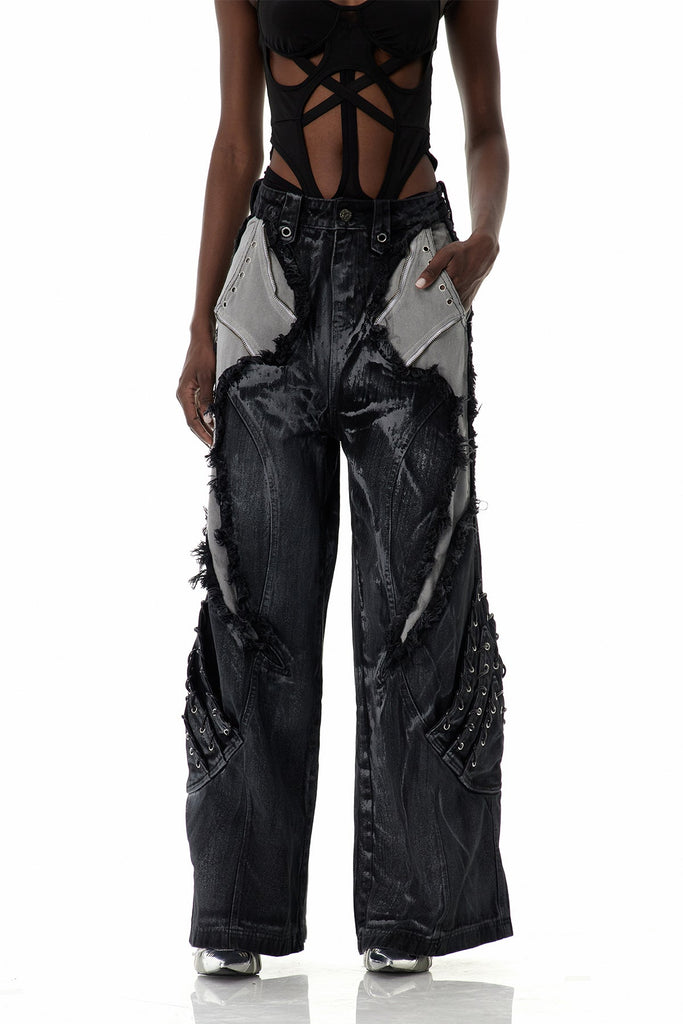 Stylish black dress | Courteney Deconstruct Fringe Jeans In Black - Ideal for special occasions