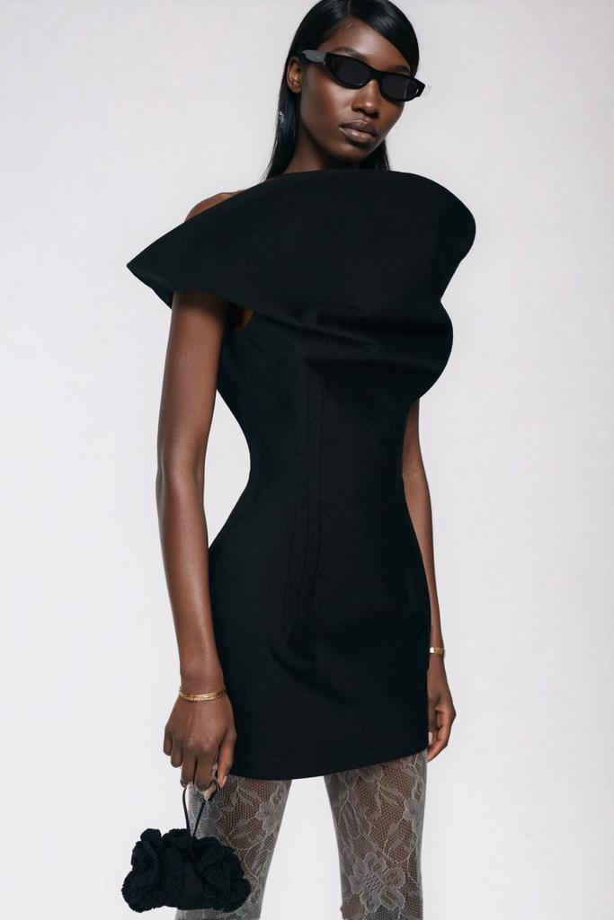 Shop  black dress - Perfect for special occasions | Crina Deconstruct Asymmetric Mini Dress In Black