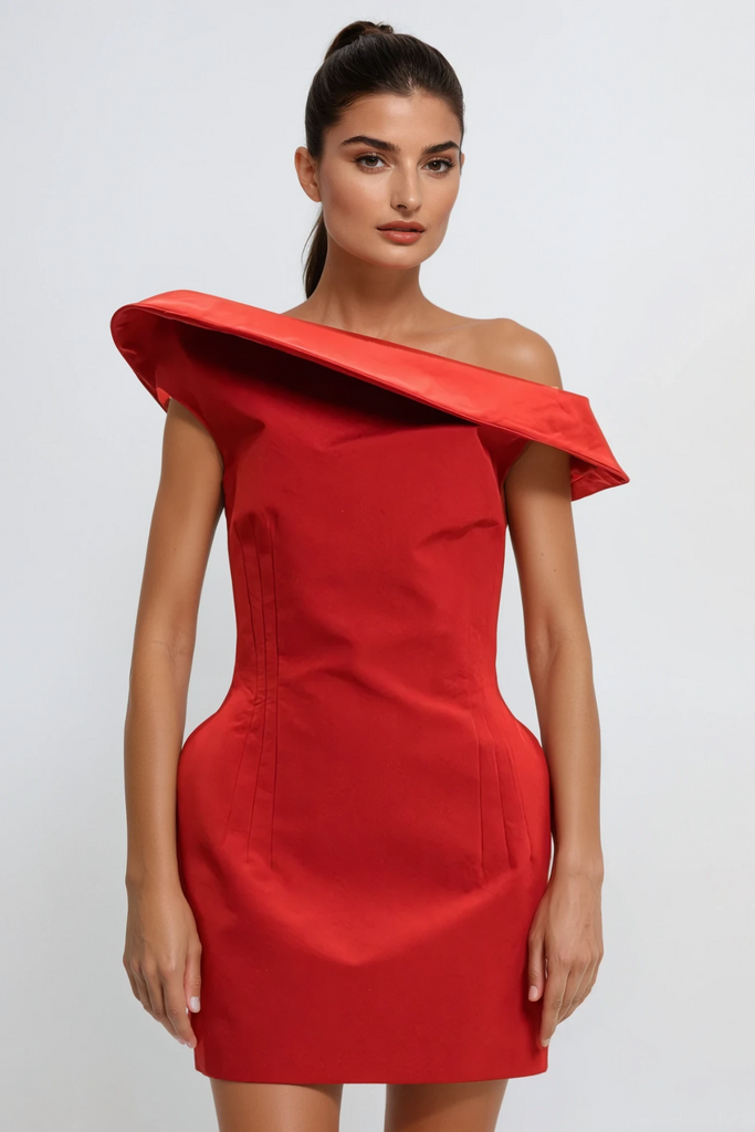 Shop  red dress - Perfect for special occasions | Crina Deconstruct Asymmetric Mini Dress In Red
