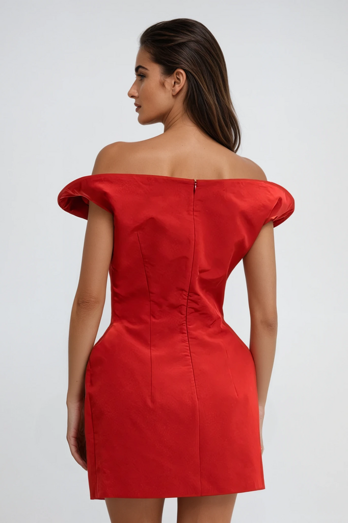 Stylish red dress | Crina Deconstruct Asymmetric Mini Dress In Red - Ideal for special occasions