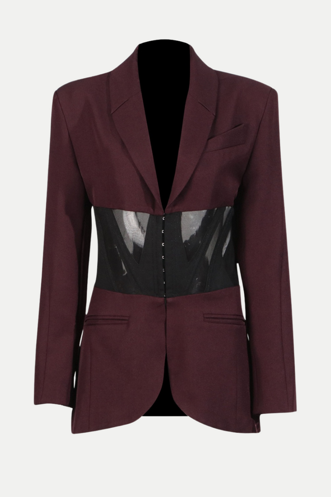 Kamryn Paneled Mesh Blazer - Wine - Stylish beautiful dress for special occasions | Buy Online