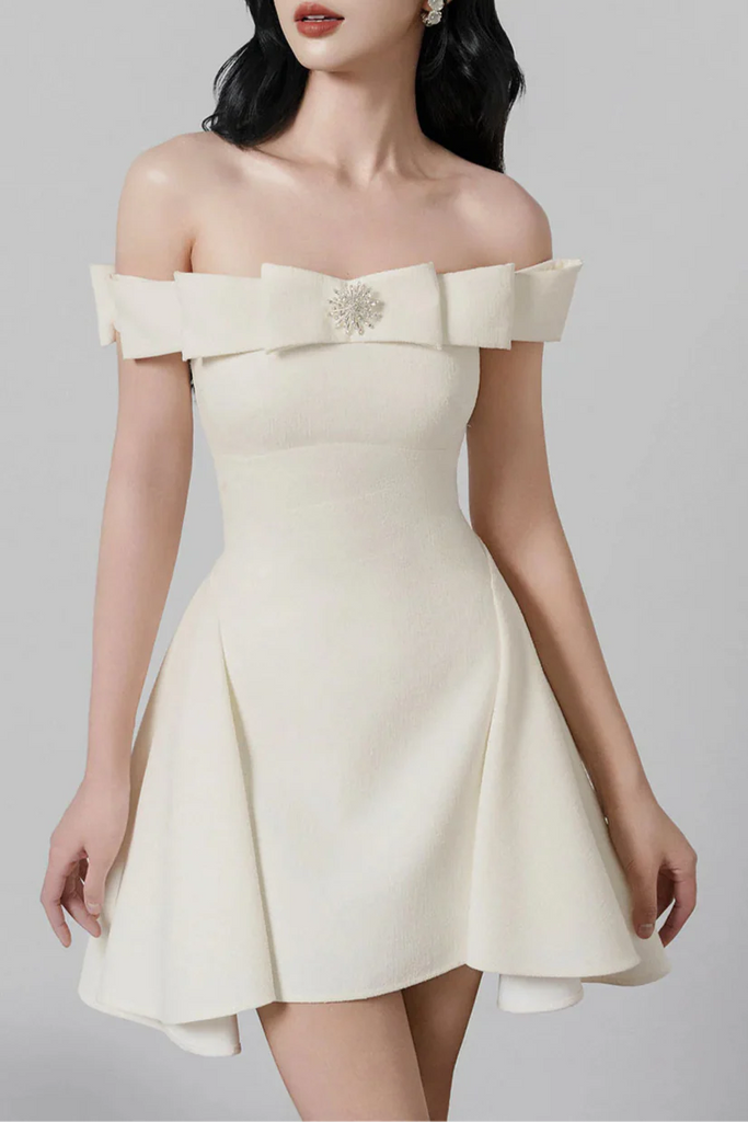 Shop  beautiful dress - Perfect for special occasions | A-line Open Shoulder Tweed Mini Dress