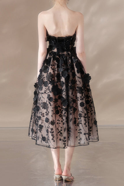 roxanne crystal floral embroidery midi dress in black - Stylish black dress for special occasions | Buy Online