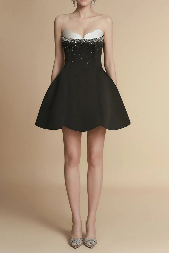 Fit and Flare Semi-Heart Neck Taffeta Mini Dress - Stylish beautiful dress for special occasions | Buy Online