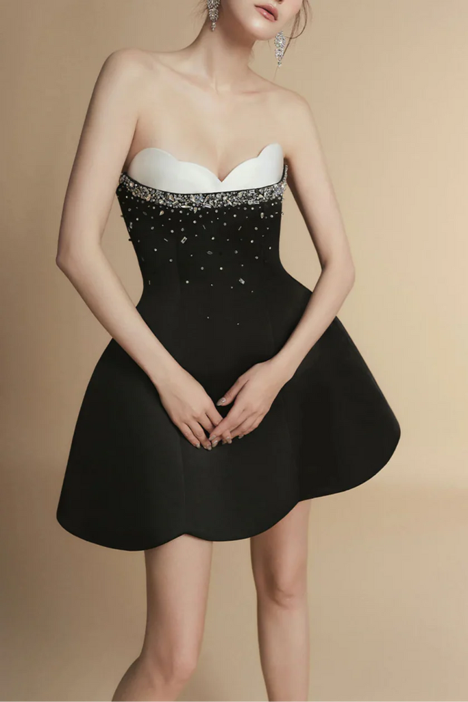 Stylish beautiful dress | Fit and Flare Semi-Heart Neck Taffeta Mini Dress - Ideal for special occasions