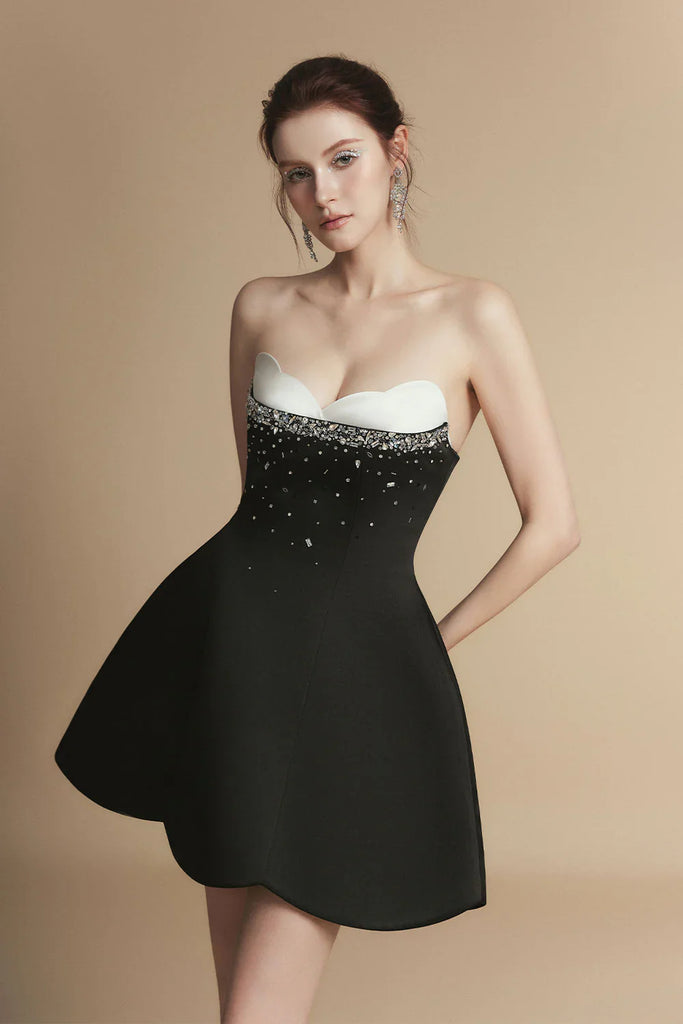 Stylish beautiful dress | Fit and Flare Semi-Heart Neck Taffeta Mini Dress - Ideal for special occasions