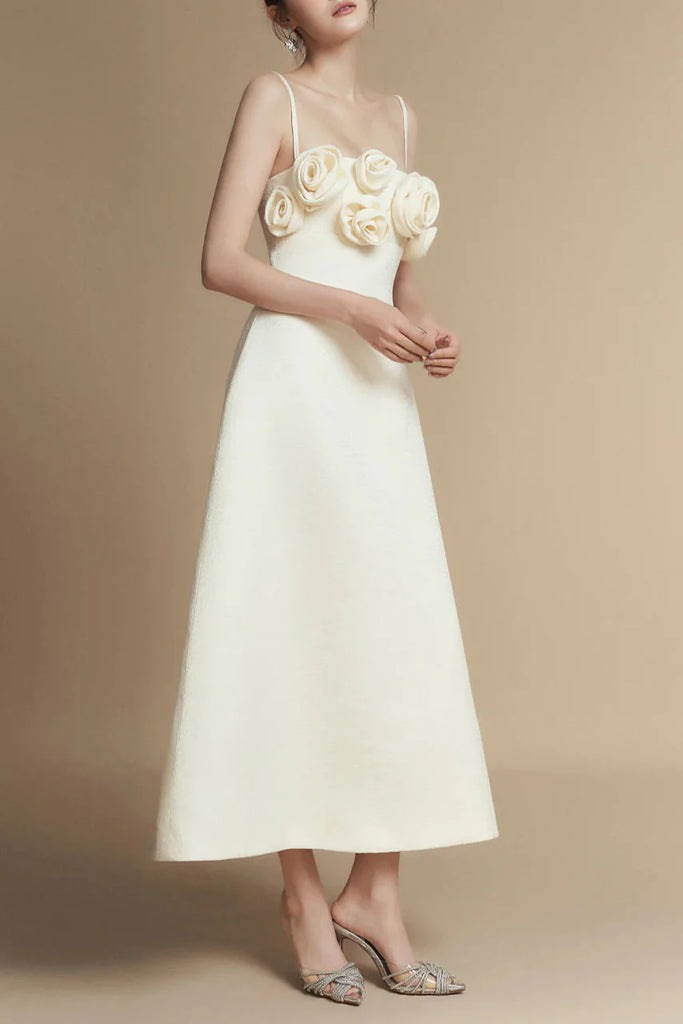 Shop  beautiful dress - Perfect for special occasions | A-line Flower Applique Linen Rayon Midi Dress