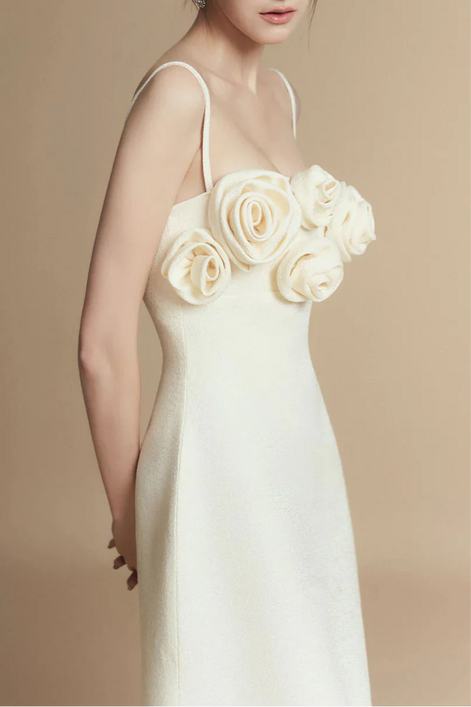 Stylish beautiful dress | A-line Flower Applique Linen Rayon Midi Dress - Ideal for special occasions