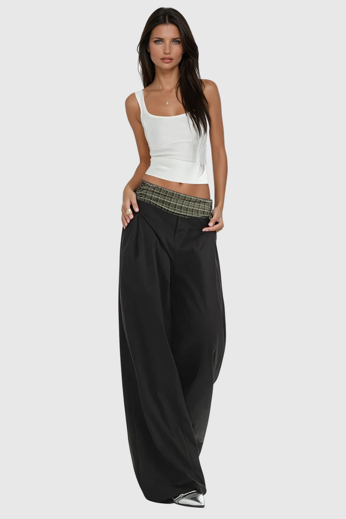 Stylish black dress | Dado Grid Wide Leg Pants In Black - Ideal for special occasions