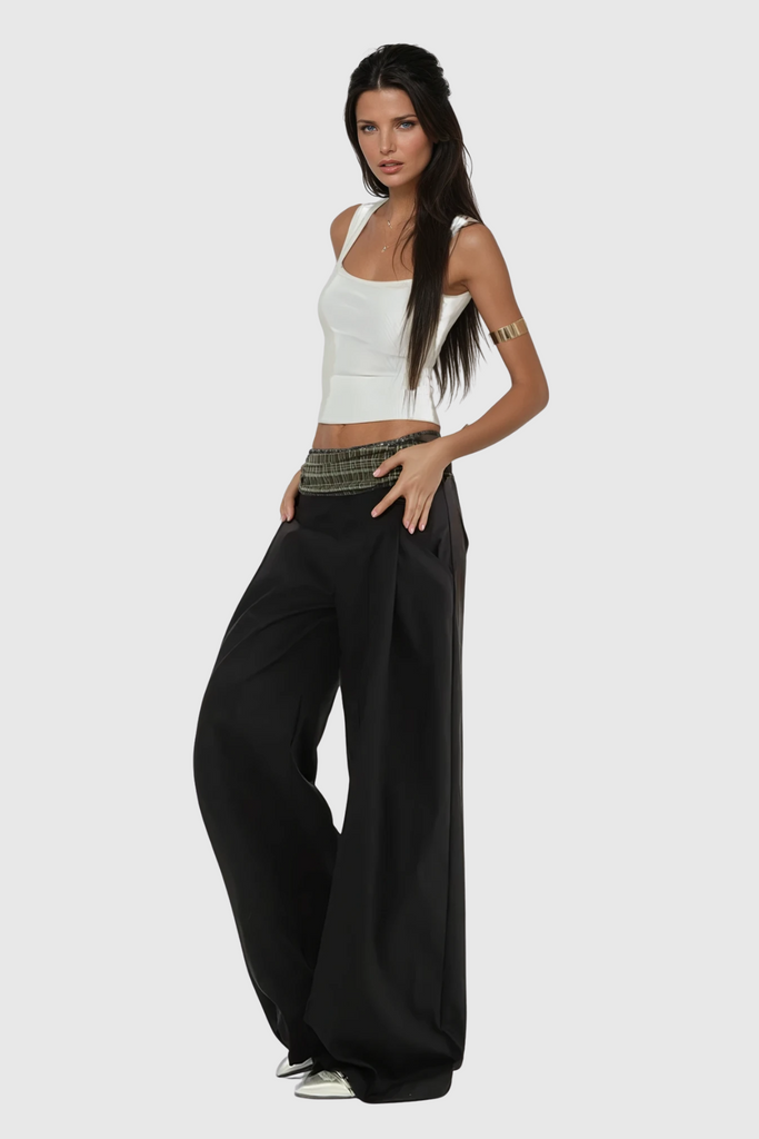 Stylish black dress | Dado Grid Wide Leg Pants In Black - Ideal for special occasions