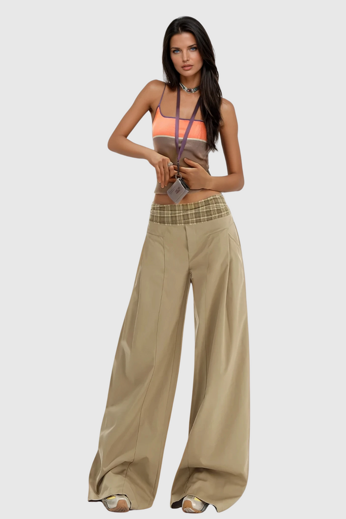 Stylish beautiful dress | Dado Grid Wide Leg Pants In Khaki - Ideal for special occasions