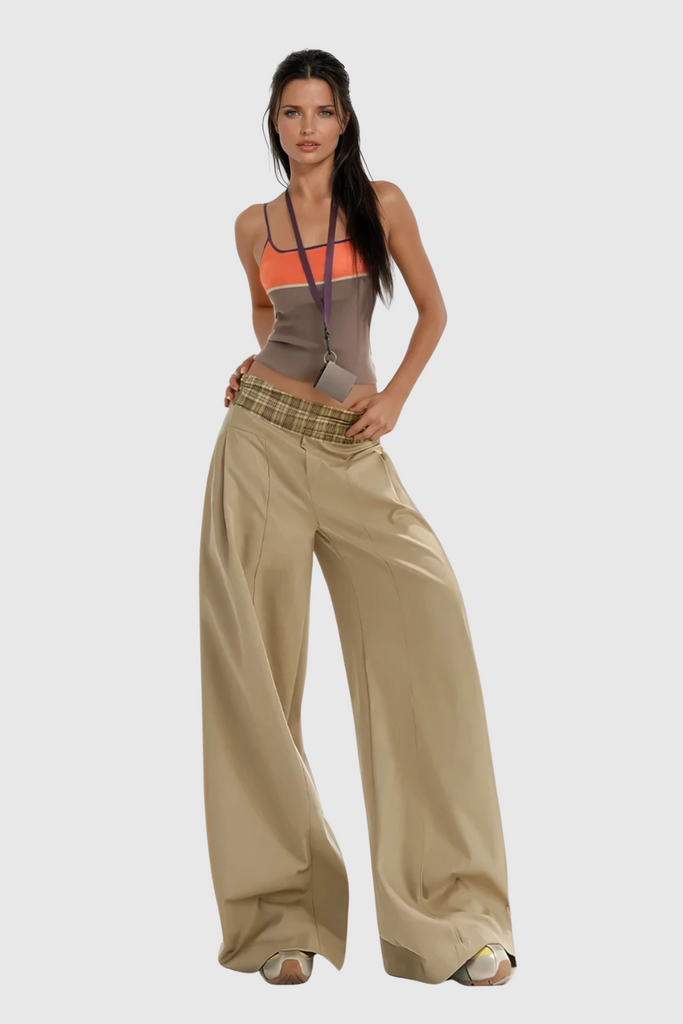 Shop  beautiful dress - Perfect for special occasions | Dado Grid Wide Leg Pants In Khaki