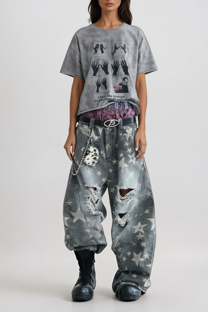 Stylish beautiful dress | Daffodil Star Ripped Baggy Jeans - Ideal for special occasions