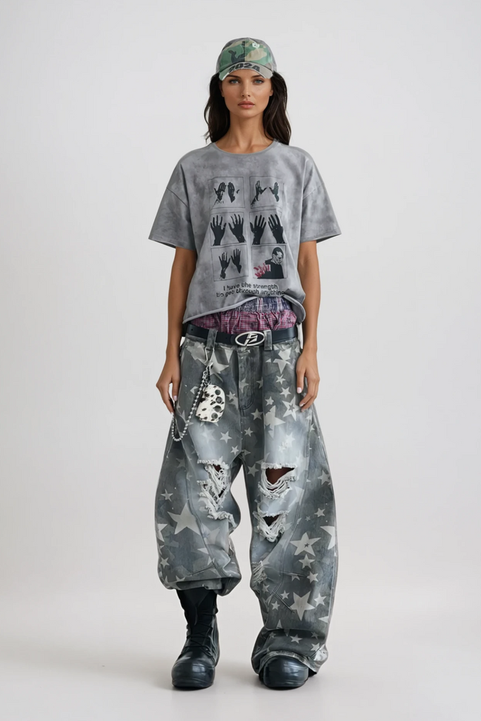 Stylish beautiful dress | Daffodil Star Ripped Baggy Jeans - Ideal for special occasions