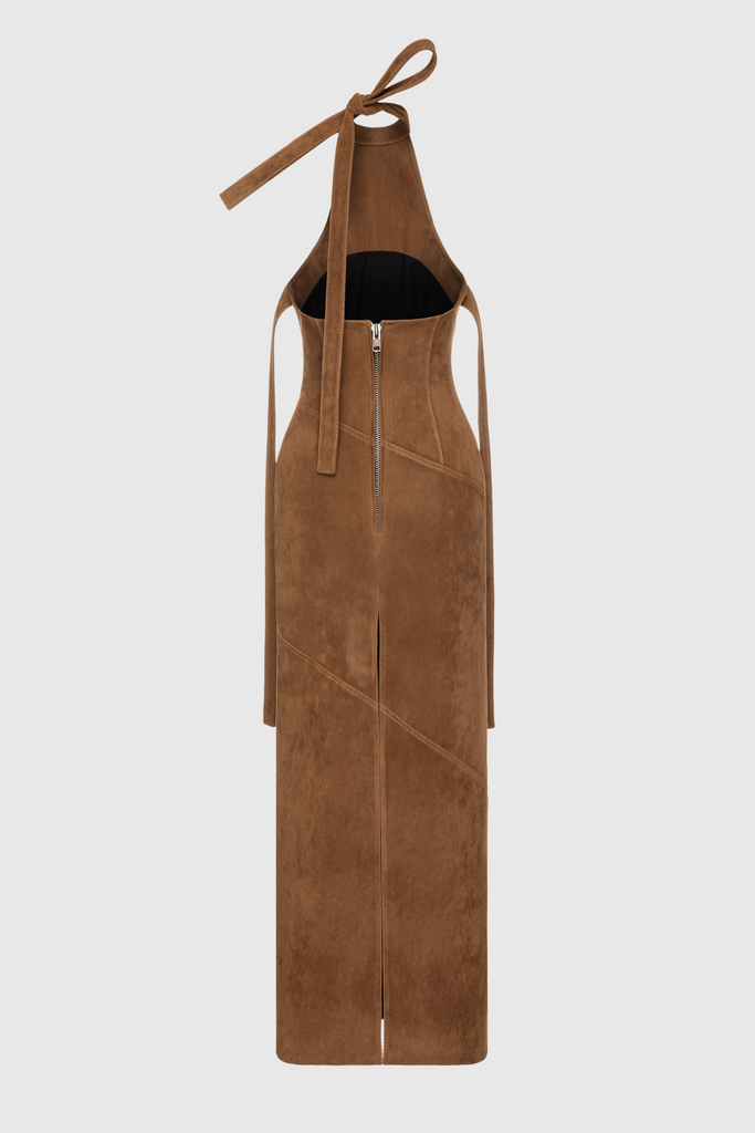 Dafna Halter Neck Suede Maxi Dress - Stylish beautiful dress for special occasions | Buy Online