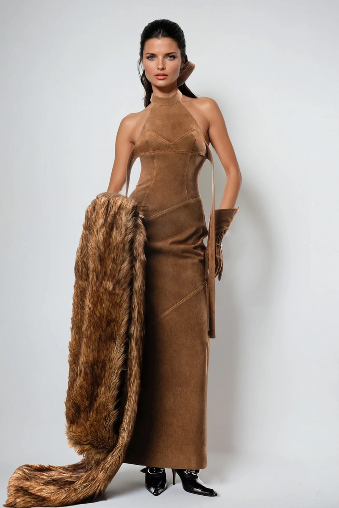 Shop  beautiful dress - Perfect for special occasions | Dafna Halter Neck Suede Maxi Dress