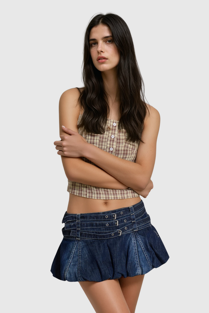 Shop  beautiful mini - Perfect for special occasions | Dagfinnr Buckle Denim Mini Skirt
