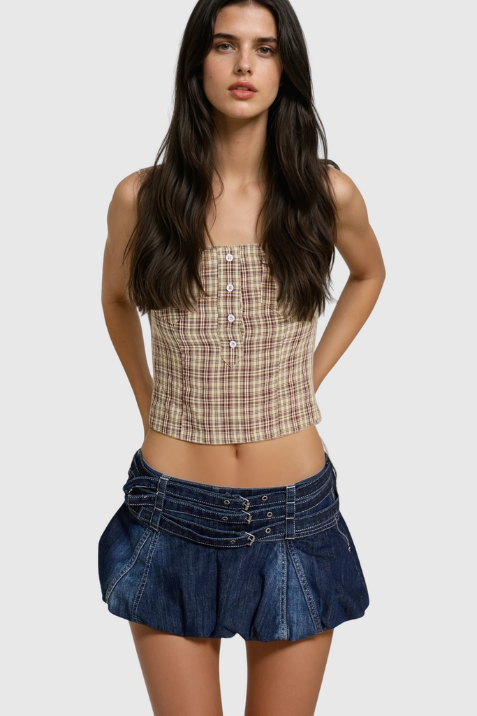 Shop  beautiful mini - Perfect for special occasions | Dagfinnr Buckle Denim Mini Skirt