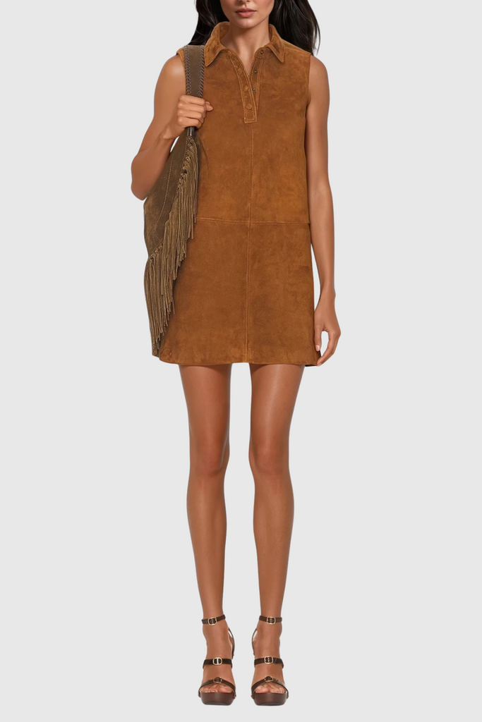 Stylish beautiful dress | Dagmara Sleeveless Suede Mini Dress - Ideal for special occasions