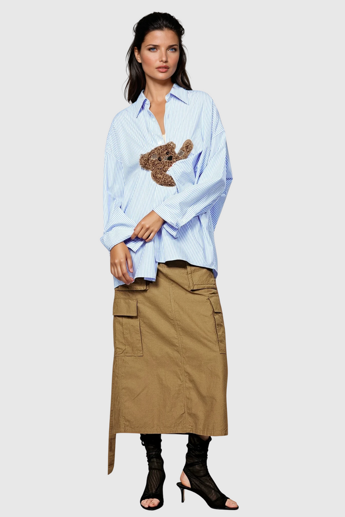 Stylish red dress | Dagney Stripe Embroidered Shirt Top - Ideal for special occasions