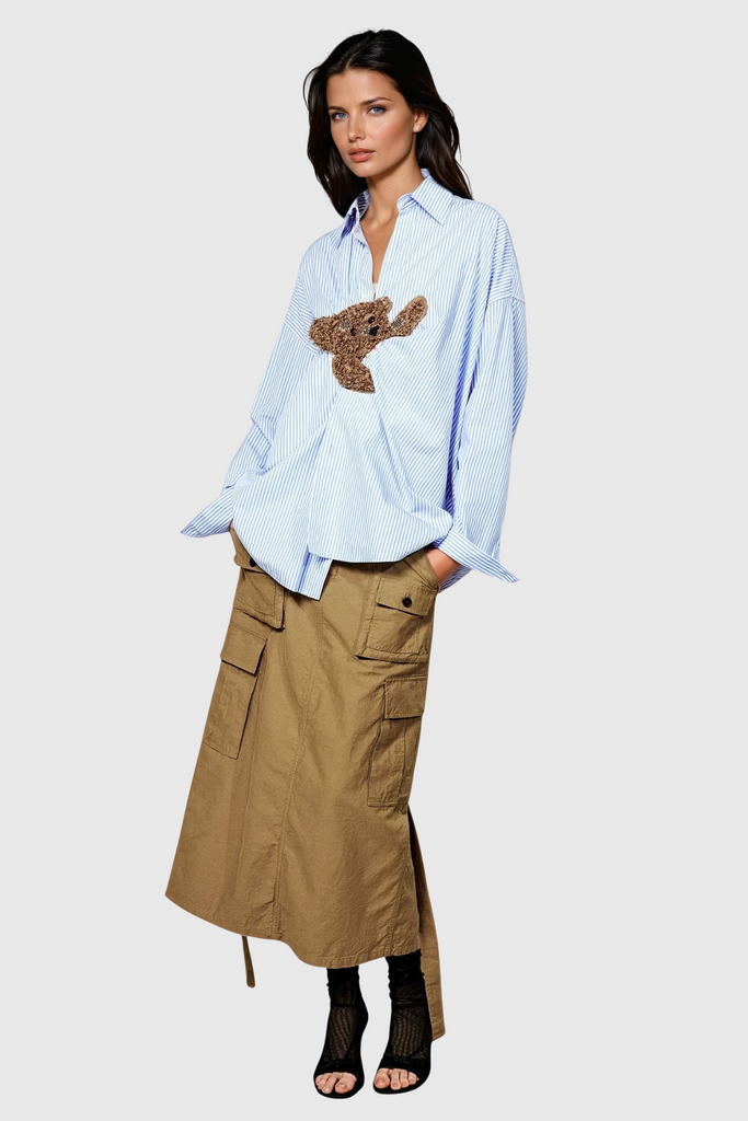 Stylish red dress | Dagney Stripe Embroidered Shirt Top - Ideal for special occasions