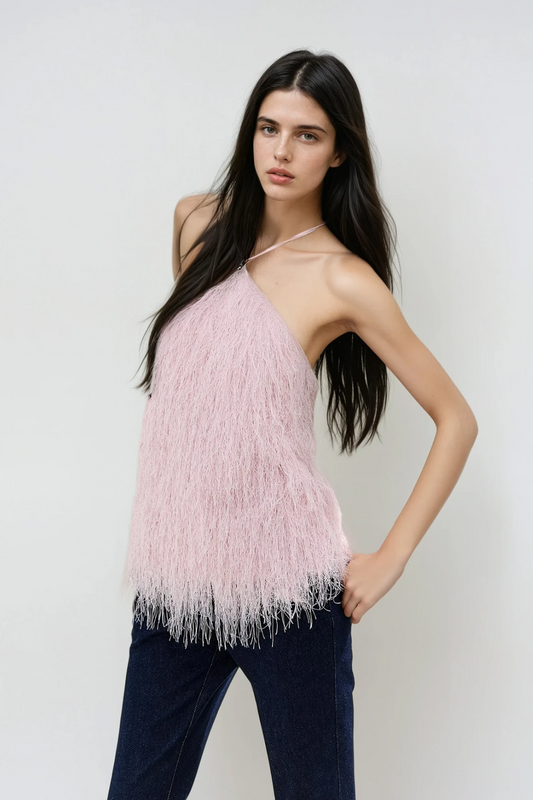 Dagnija Halter Neck Fringe Top