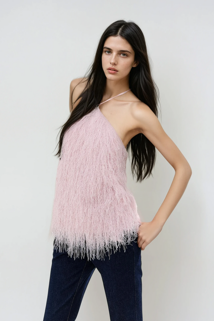Stylish beautiful dress | Dagnija Halter Neck Fringe Top - Ideal for special occasions
