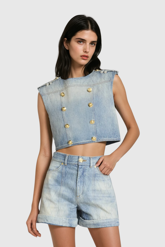 Dagobert Sleeveless Denim Top - Stylish beautiful dress for special occasions | Buy Online