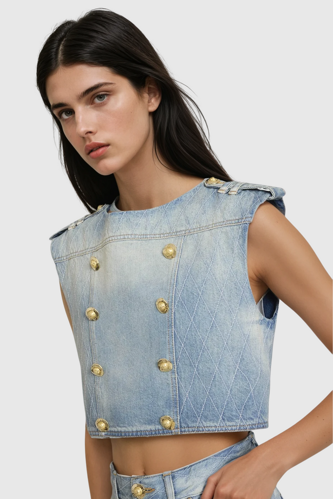 Stylish beautiful dress | Dagobert Sleeveless Denim Top - Ideal for special occasions