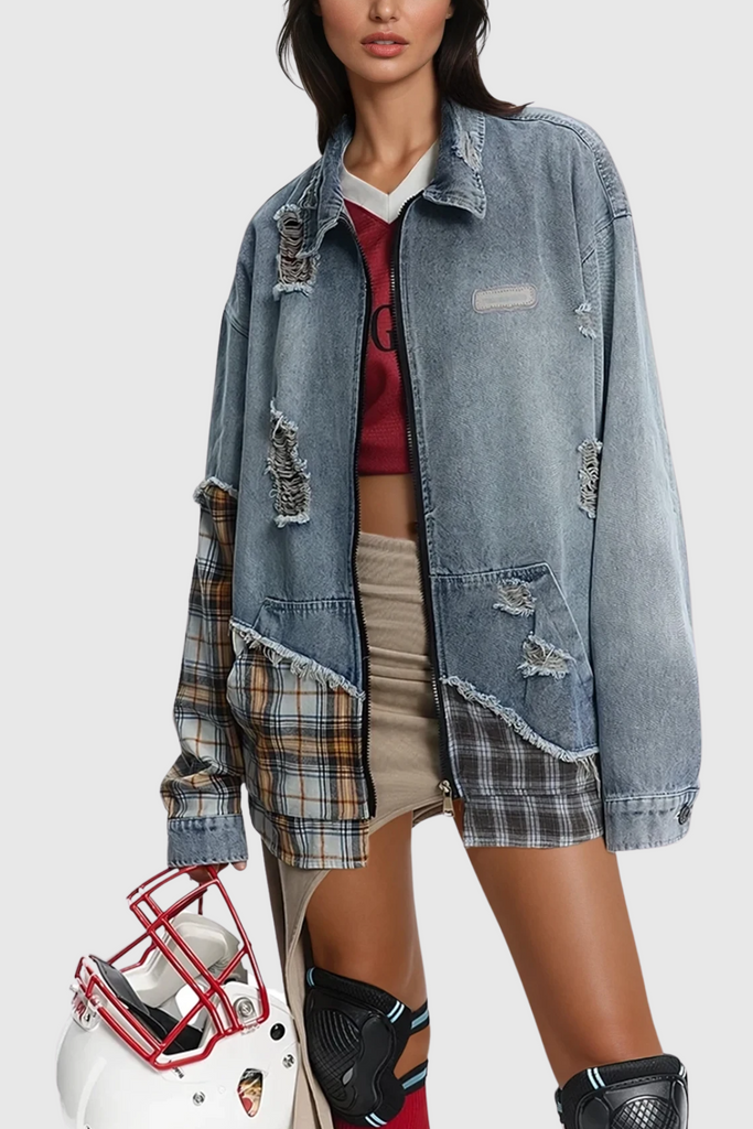 Stylish beautiful dress | Dagr Grid Deconstruct Denim Jacket - Ideal for special occasions