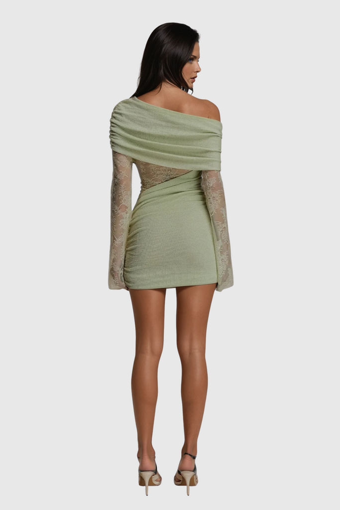 Dagrun Knit Ruch Lace Mini Dress - Stylish beautiful dress for special occasions | Buy Online