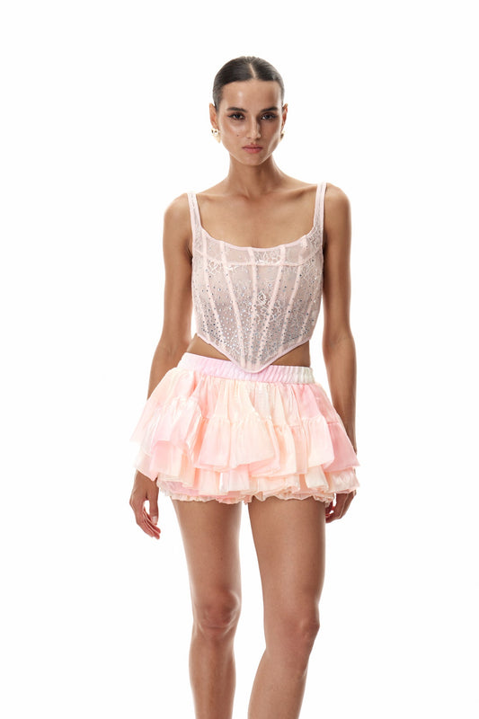 Daidalos Rhinestone Lace Top In Pink