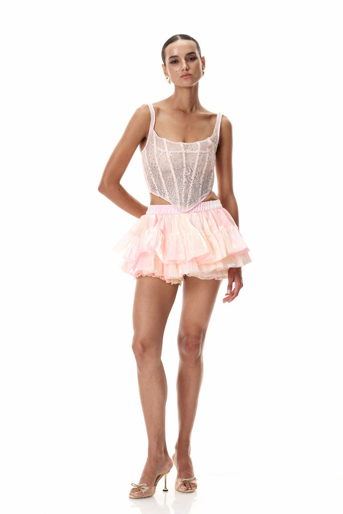 Shop  pink dress - Perfect for special occasions | Daidalos Rhinestone Lace Top In Pink