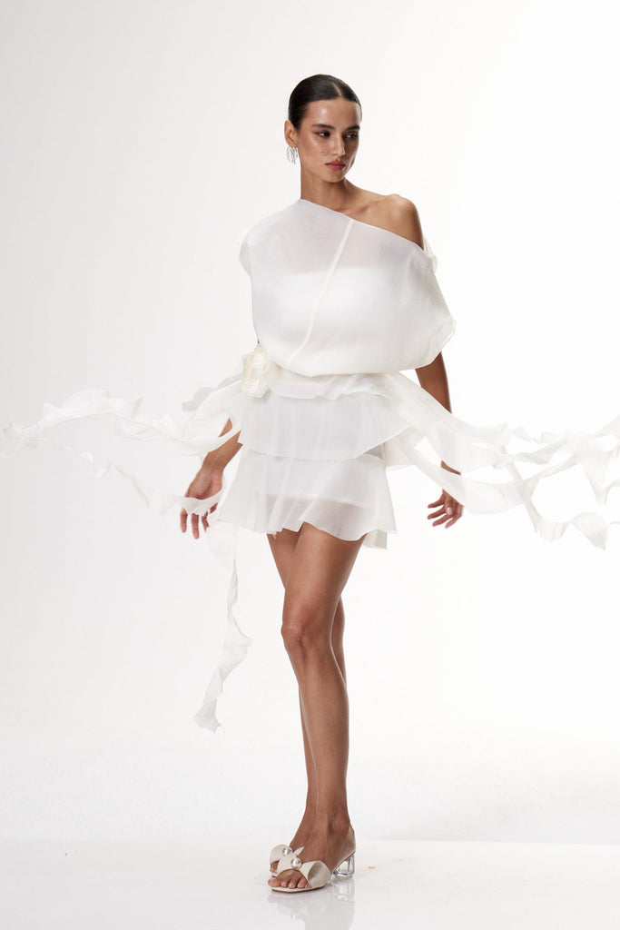 Dakila Asymmetric Fringe Mini Dress In Apricot - Stylish beautiful dress for special occasions | Buy Online