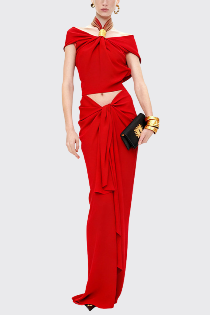 juliet Halter Twisted Skirt Two Piece Set - Red - Stylish red dress for special occasions | Buy Online