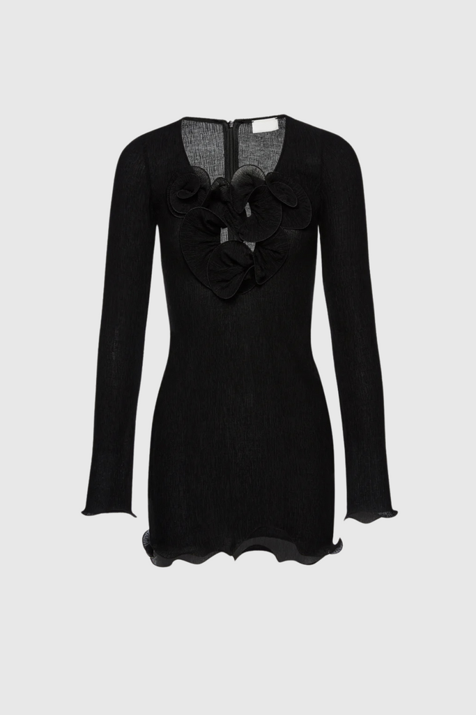 Shop  black dress - Perfect for special occasions | Dale Flower Ruffle Mini Dress In Black