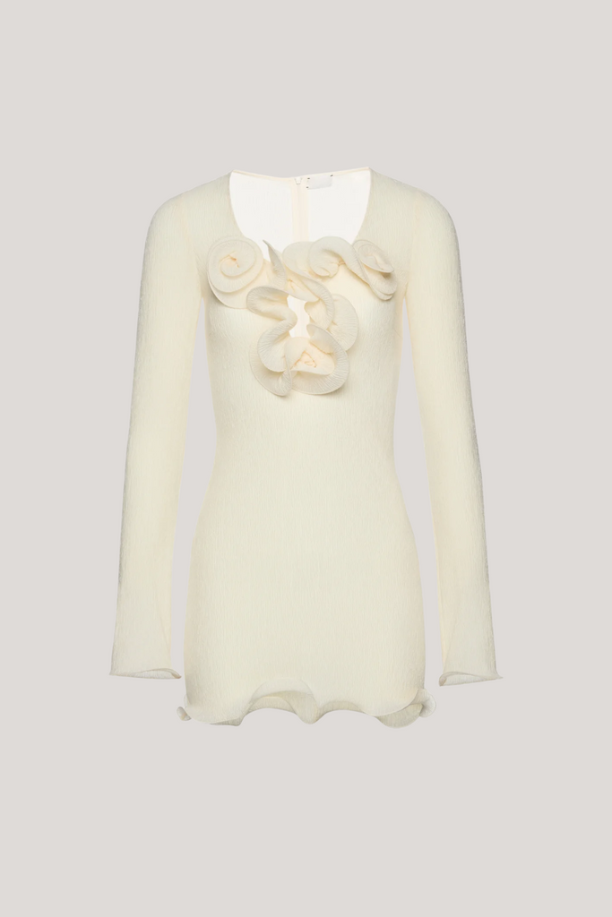 Stylish white dress | Dale Flower Ruffle Mini Dress In White - Ideal for special occasions