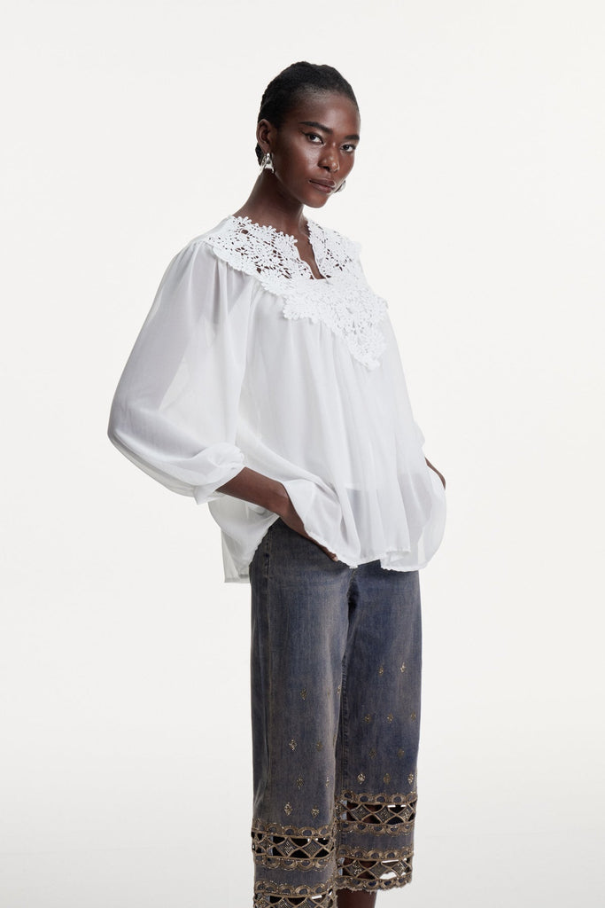 Dalibor Balloon Sleeve Lace Top - Stylish beautiful dress for special occasions | Buy Online