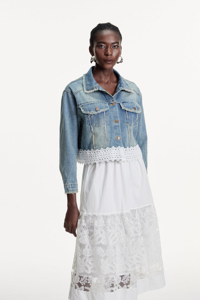 Shop  beautiful dress - Perfect for special occasions | Dalimil Deconstruct Fringe Denim Jacket