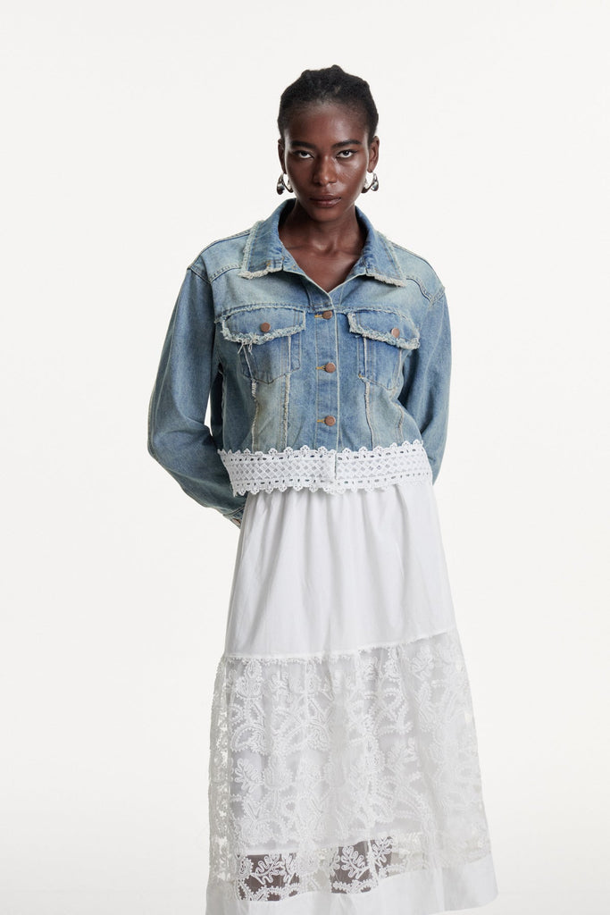Shop  beautiful dress - Perfect for special occasions | Dalimil Deconstruct Fringe Denim Jacket