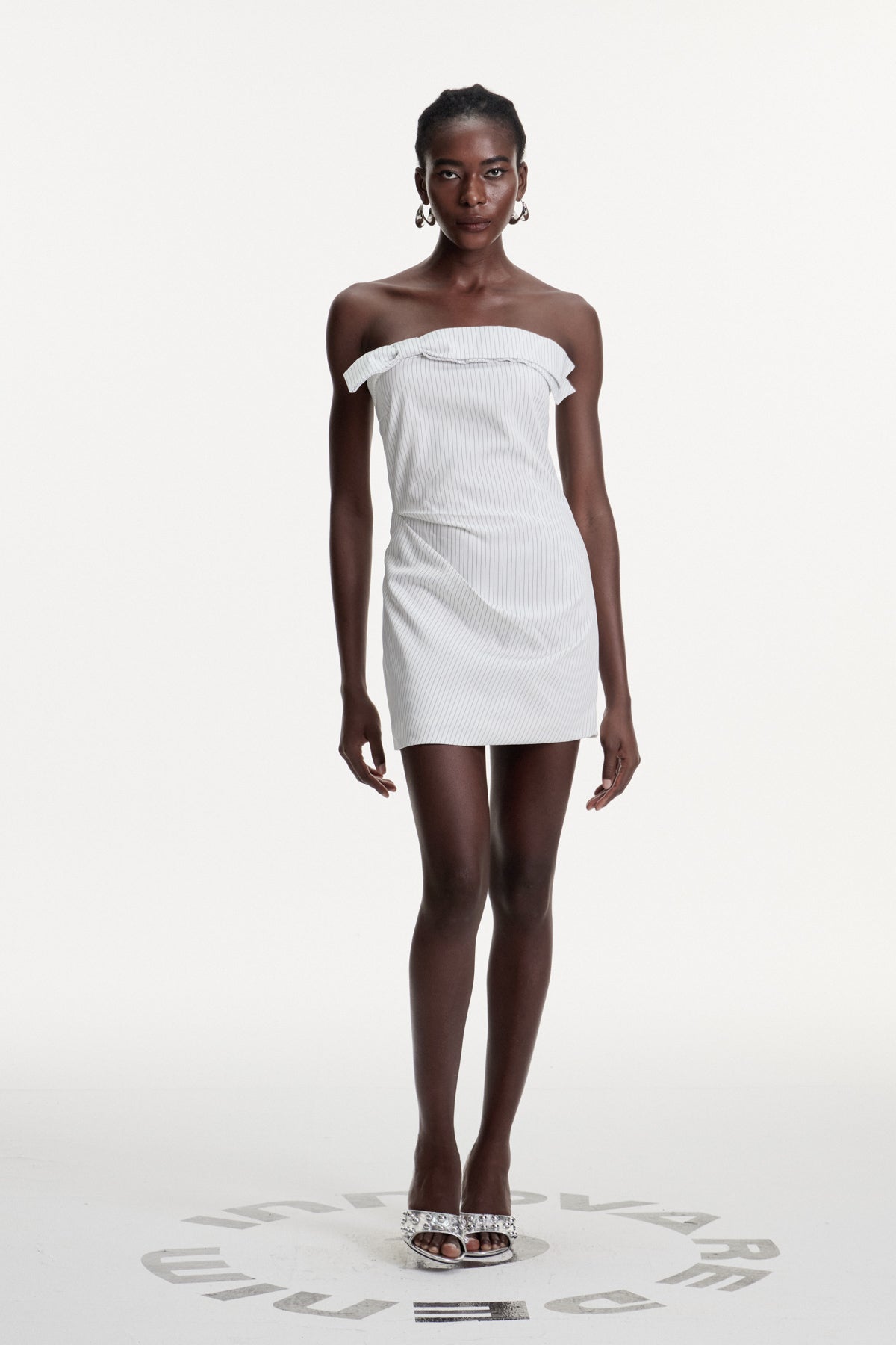 Daly Bow Stripe Mini Dress In White