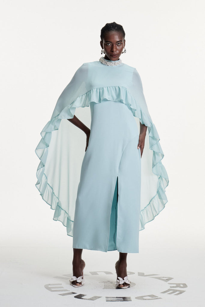 Shop  beautiful dress - Perfect for special occasions | Damarion Pearl Ruffle Shawl Maxi Dress