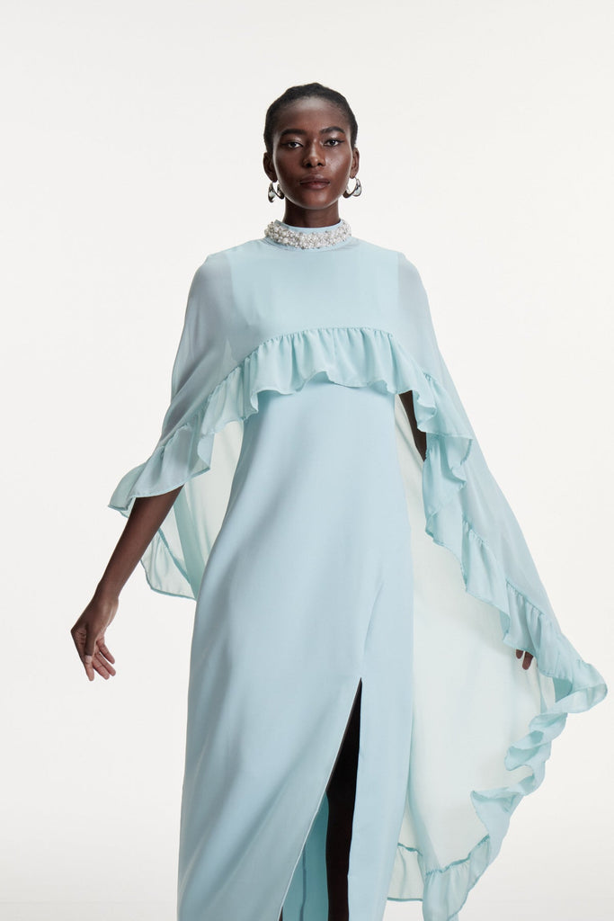 Stylish beautiful dress | Damarion Pearl Ruffle Shawl Maxi Dress - Ideal for special occasions