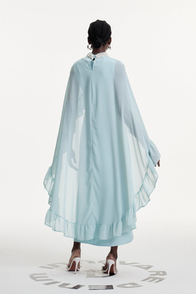 Stylish beautiful dress | Damarion Pearl Ruffle Shawl Maxi Dress - Ideal for special occasions