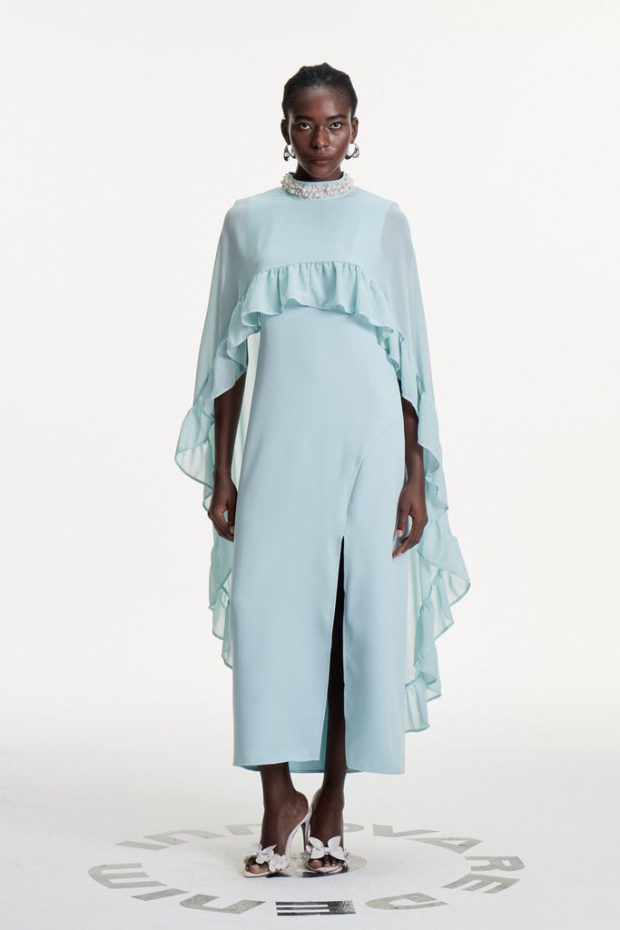 Stylish beautiful dress | Damarion Pearl Ruffle Shawl Maxi Dress - Ideal for special occasions