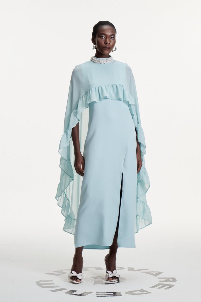 Stylish beautiful dress | Damarion Pearl Ruffle Shawl Maxi Dress - Ideal for special occasions