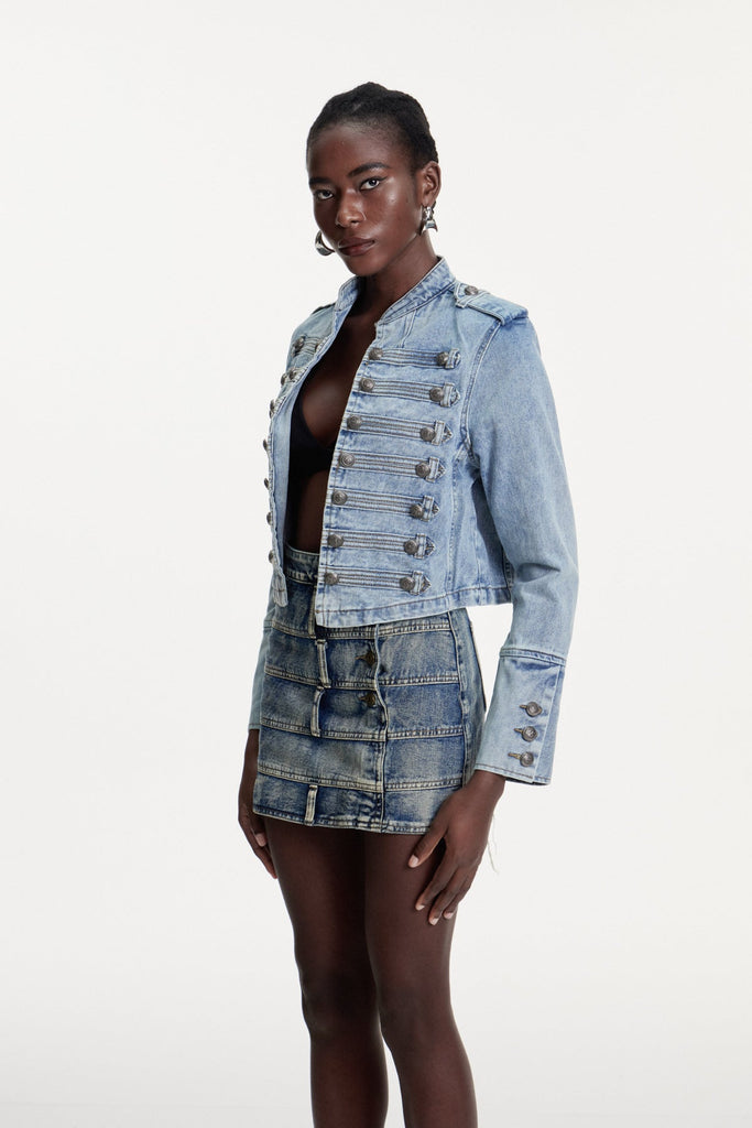 Damasos Deconstruct Buckle Denim Jacket - Stylish beautiful dress for special occasions | Buy Online